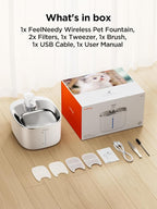Wireless Cat Water Fountain with Sensor, 4000mAh Battery Operated, FEELNEEDY 4L/135 fl oz Pet Water Fountain for Cats and Dogs, Ultra Quiet Cat Drinking Fountain with 2 Filters (White YPD-C004P)