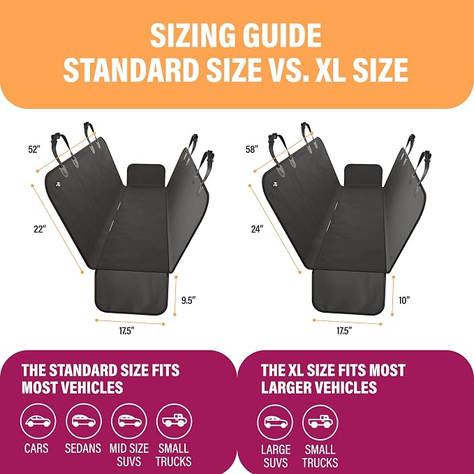 Active Pets XL Waterproof Hammock Large Car Seat Cover, Fits SUVs Trucks Big Sedans, Secure Convertible Travel Bed Protects Backseat Cargo from Dog Puppy Pet Water Food Drool Urine, Black