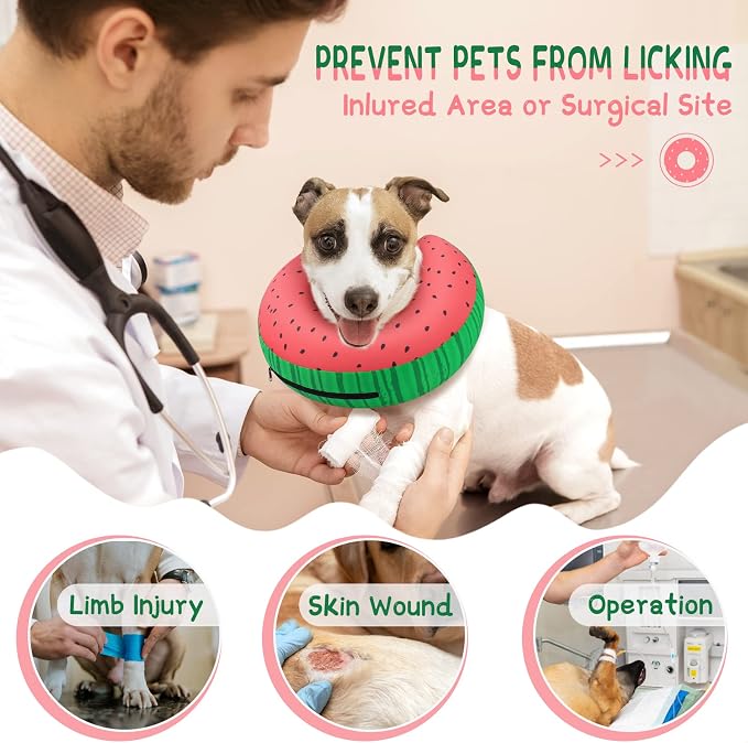 Supet Inflatable Dog Donut Collar Alternative After Surgery For Neuter, Soft Non-Stick Fabric Recovery E Collar For Small Medium Large Dogs