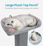 Made4Pets 32" Carpet Cat Scratching Post with Bed for Indoor Cats, Grey | Carpet Cat Scratcher, Raised Perch with Removable Washable Cover, Wide Base, Hanging Ball, Compact Indoor Design