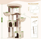 Globlazer C64 Heavy Duty Corner Cat Tree, 64in Large Cat Tower, Beige | Easy Setup, Maine Coon, Extra-Large Top Perch, 2 Condos, 2 Hanging Baskets, 4 Sisal Scratching Posts, Anti-Topple Strap