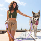 Mile High Life Dog Leash Braided Cotton Rope w/Leather-Wrapped Ends/Handle | Rust-proof 360° swivel clasp, Heavy-duty for medium/large breeds. Great for weddings, daily walks (4 FT, 1/2", Purple)