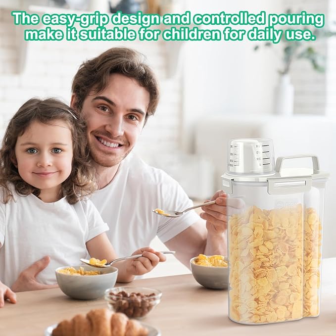 TBMax Rice Container Cereal Storage Container 2 Pack 5 Lbs, Kitchen Pantry Dry Food Storage Holder with Easy-Pouring Spout & Handy Cup, Small Pet Dog Cat Food Dispenser for Daily Feeding -Beige