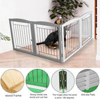 ZJSF Freestanding Foldable Dog Gate for House Extra Wide Wooden Grey Puppy Gate Stairs Dog Gates Doorways Tall Pet Gate 32" Height 4 Panels Pet Fence