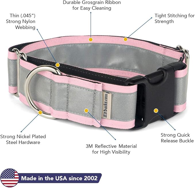 If It Barks - 1.5" Reflective Martingale Collar with Quick Snap Buckle for Dogs - Adjustable - Made in USA - Strong, Durable, and Comfy - Ideal for Training - Fits Most Breeds - Small, Pink