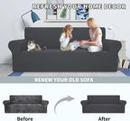 MAXIJIN Super Stretch Couch Cover for 3 Cushion Couch, 1-Piece Universal Sofa Covers Living Room Jacquard Spandex Furniture Protector Dogs Pet Friendly Fitted (Large, Gray)