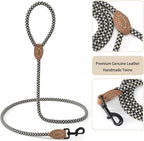 Mile High Life Dog Leash with Genuine Leather Connection, 6 FT/5 FT/4 FT | Rope Leash, Heavy Duty 360° Swivel Metal Clasp, for Small Medium & Large Dogs (Black Khaki, 72 Inch)