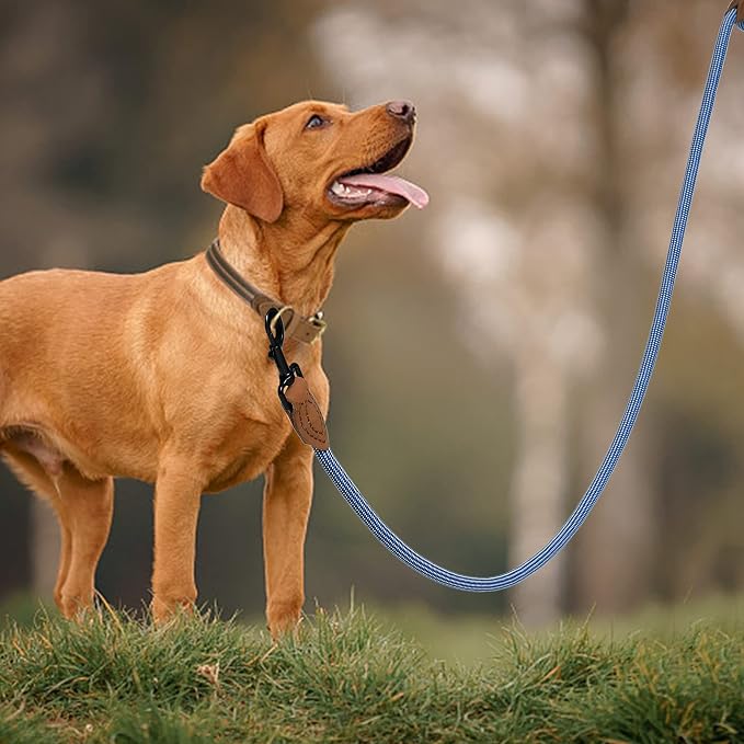 Mile High Life Dog Leash with Genuine Leather Connection, 6 FT/5 FT/4 FT | Rope Leash, Heavy Duty 360° Swivel Metal Clasp, for Small Medium & Large Dogs (Blue White, 48 Inch)