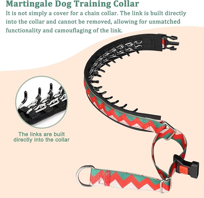 Mayerzon No Pull Dog Prong Collar Martingale, Personalized Pinch Collar | with Geometric Patterns for Large Medium Small Dogs for Walking Training Festival, Easy to Use(Ethnic Green, L)