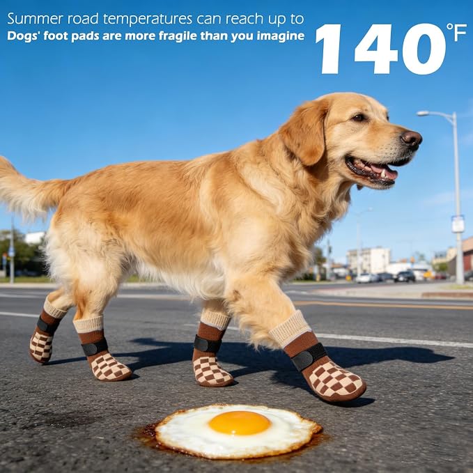 EXPAWLORER Dog Socks to Prevent Licking Paws with Grippers for Hot Pavement | For Hardwood Floors Anti Slip, Reflective Dog Boots & Paw Protectors Shoes Booties with for Senior Small Medium Large Dogs L