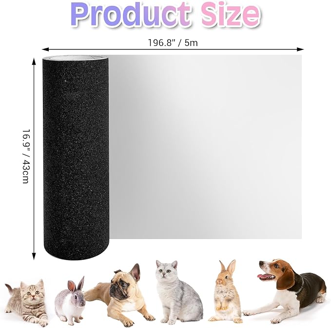BNOSDM Self-Adhesive Dog Nail File Scratcher Emery Paper Cat Nail Scratch Board Replacement Sandpaper, Cuttable Pet Furniture Scratching Pad Protector for Door and Wall (17in*16ft, Black)