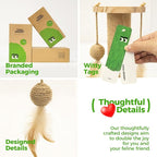 TINYBEAST Wooden Cat Scratching Post fot Kittens, 4 in 1 Cat Scratcher Toy with Cat Ball Tracks, 18" Tall Sisal Scratch Post for Indoor Kittens, Interactive Feather Toy and 2 Sisal Hanging Balls