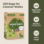 Pogi's Dog Poop Bags with Handles, Thick & Leak-Proof, Unscented, 300 Bags | Large dog waste bags with easy-tie handles that knot shut fast and one-handed. Thick and leak-proof, 9 x 13 in