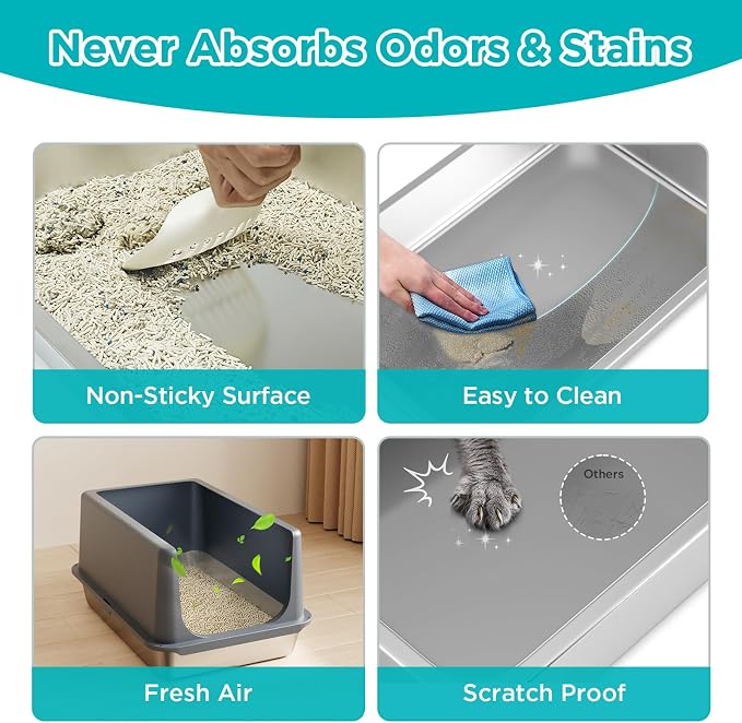 Stainless Steel Cat Litter Box with Lid,Metal Cat Litter Box,23.5x15.5x12in | Cat Litter Pan for Large Cats, Non-Sticky Large Kitty Litter Box Easy to Clean, Anti-Leakage,xxl
