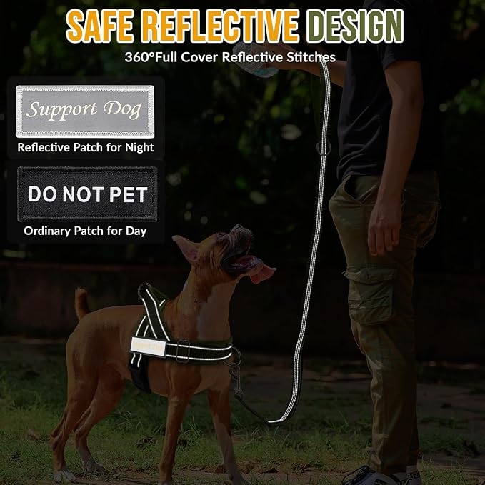 SlowTon No Pull Dog Harness - Heavy Duty Dog Harness and Leash Set for Medium Large Dogs, Reflective Tactical Harness with Soft Padded and Front Clip for Easy Walk and Training (Green, M)