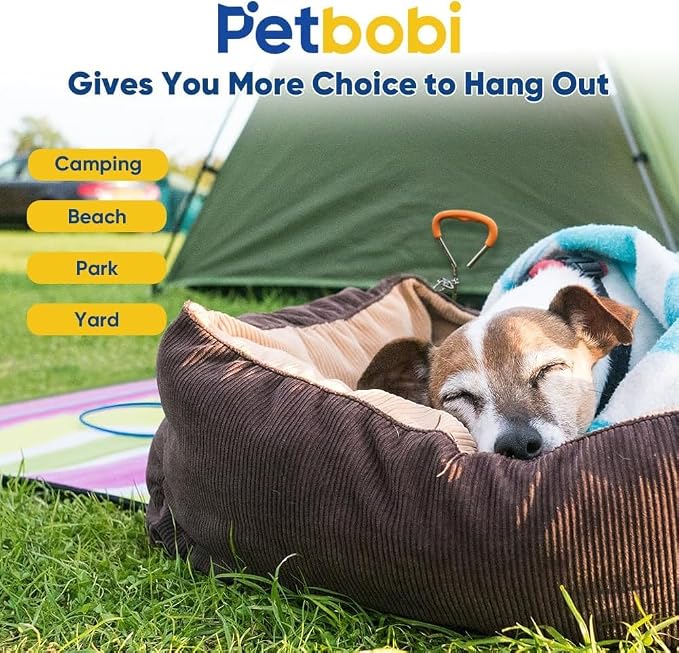 Petbobi Dog Tie-Out Cable and Stake - 20ft Heavy Duty Cable with Spring, No Tangle, 16in Ground Stake, Ideal for Yard, Camping and Beach, Suitable for Small Medium Large Dogs Up to 120 lbs, Blue | 4in Shock Spring, 16in Spiral Ground Anchor, 360° No-Ta...