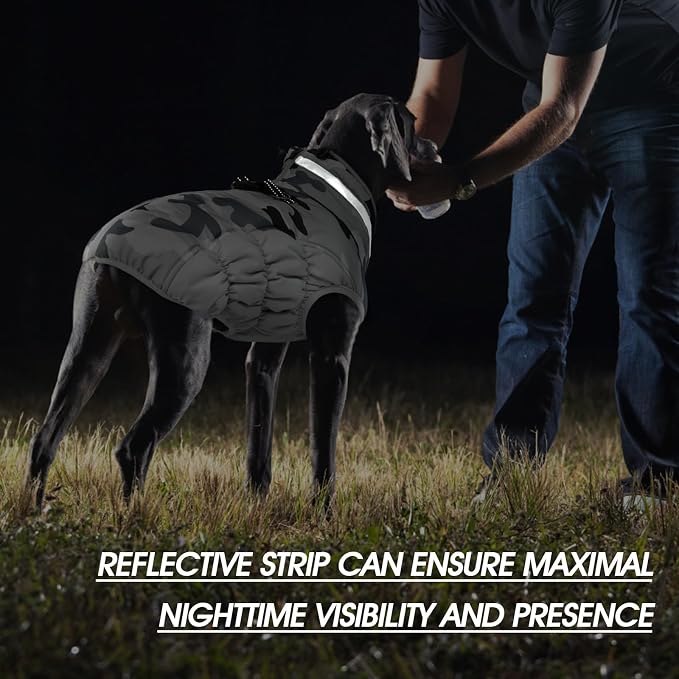 FUAMEY Dog Cold Weather Coats Reflective Dog Warm Jacket with Harness | Fleece Puppy Coat for Small Dogs Snow Puffer Vests with Zipper Reflective Turtleneck Jackets for Winter Gery Camo XS