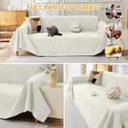 Deep Dream Cat-Scratch Resistant Couch Cover, Waterproof Sofa Cover for 3 Cushion Couch Washable, Pet Friendly Couch Protectors Anti Slip Thickened Sofa Slipcovers for Dogs Pets, 91" x 118", White