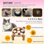 Elevated Ceramic Slow Feeder Cat Bowl with Anti-Slip Bamboo Stand | 6.3" Wide Whisker Friendly, Slow Eating 3x, Dry & Wet Food, Cute Flower-Shaped Maze, Microwave & Dishwasher Safe, White