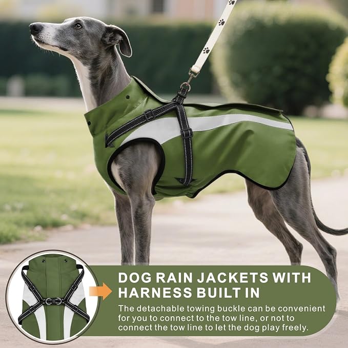 Dog Raincoat Waterproof Raincoats for Dog Reflective Dogs Rain Jackets with Hood Hoodie Pet Rain Poncho Coat for Small Medium Large Dogs Puppies S-XXL (Green, L)