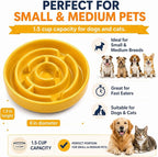 Ceramic Slow Feeder Dog Bowl,1.5 Cups Pet Slow Feeder for Small and Medium Breed,Puzzle Dog Food Dish,Anti-Gulping,Stop Bloat,Preventing Choking(Yellow)