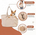 Plush Dog Purse Carrier for Small Dogs, Soft Tote Bag with Safety Harness Clip, Cozy Pet Carrier for Dogs Under 15 lbs, Comfortable Dog Shoulder Carrier for Travel, White 2.0