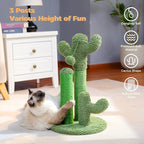 PAWZ Road Cat Scratching Post 23” Cactus Cat Scratcher with Toy Ball | Cactus Cat tree with 3 Sisal & Carpet Scratching Posts, Soft Carpet Base & Top, Interactive Ball for Indoor Cats
