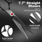GLADOG 7 Inch Professional Dog Grooming Scissors Kit, Titanium Dog Scissors for Grooming, Heavy-Duty Dog Shears for Grooming, 6-in-1 Pet Grooming Scissors for Dogs (Pro Black)