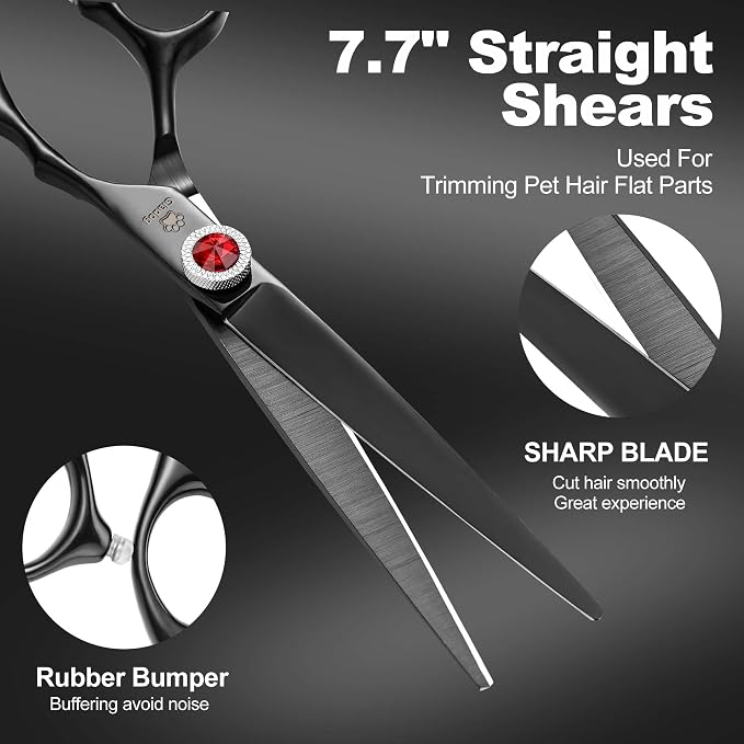 GLADOG 7 Inch Professional Dog Grooming Scissors Kit, Titanium Dog Scissors for Grooming, Heavy-Duty Dog Shears for Grooming, 6-in-1 Pet Grooming Scissors for Dogs (Pro Black)