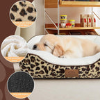 Zerbuger Rectangle Cat Dog Bed for Large Medium Small Pets Indoor Outdoor Machine Washable Sleeping Sofa Non-Slip Bottom Soft Puppy Bed Durable Orthopedic Calming Pet Cuddler (Medium, Leopard)