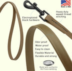 Dogline Biothane Waterproof Dog Leash Strong Coated Nylon Webbing with Black Hardware Odor-Proof Easy to Clean High Performance for Small or Large Dogs Made in USA 4 or 6 ft Lead, Coyote Brown