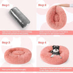 rabbitgoo Calming Cat Beds for Indoor Cats, 27 inches, Pink | Soft Warm Donut, Fluffy Faux Fur, Supportive Raised Rim, Anti-slip, Machine Washable, Up to 35lbs Pets