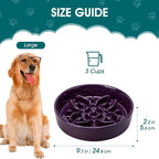 vancasso Ceramic Slow Feeder Dog Bowls, Puzzle Dog Food Bowls with Floral Maze, Anti -Slip Pet Food Dish for Large Breed, 3 Cups, Purple