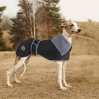 Geyecete Dog Winter Coat Geyecete Greyhound Raincoat Fabric with Lamb Velvet Inside Outdoor Dog Apparel with Adjustable Bands for Medium, Large Dog-Black-XXL