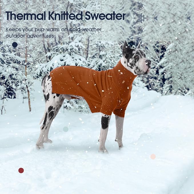 IECOii XXL Dog Sweater,Thermal Knit Big Dog Sweater with Sleeve,Pet Turtleneck Doggy Sweatshirt for Extra Large Dogs Boy Girl,Stretchy Large Dogs Cold Weather Outfit Pitbull Clothes,(Caramel,XXL)