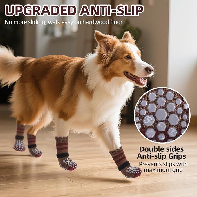 PUPTECK Non Slip Dog Socks to Prevent Licking for Hardwood Floors, Shoes for Hot Pavement Summer Small Medium Large Size Dogs Traction Control Booties Paw Protectors Boots Cold Winter