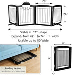 ZJSF Freestanding Dog Fence Indoor, Foldable Dog Gate for Doorways, Stairs or Hallways, Sturdy Wood Extra Wide Pet Gate with Support Feet for The House, Black, 24 "Height-4 Panels