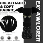 EXPAWLORER Halloween Anti Slip Dog Socks to Prevent Licking Paws, Boots & Paw Protectors with Grippers,Doggie Booties for Hardwood Floors for Small Medium Large Senior Dogs Costume Black Devil Wings L
