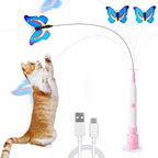 Automatic Butterfly Cat Toy, Interactive Wand with Suction Base | Rechargeable 2-in-1 wand offers handheld or suction-base play, two rotating modes, tap activation, and 3 butterfly refills.