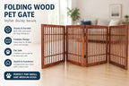 Urnporium Freestanding Wooden Dog Gate Foldable Indoor Pet Gate No Drill Expandable Barrier for Doorways Stairs Hallways Portable Wood Fence for Small Dogs & Puppies (Brown Pet Gate, 4 Panel 24" Tall)