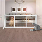 Bonnlo Free Standing Dog Gate, 37" - 68" Wide Pet Gate for Fireplace Stairs Doorways, Wooden Adjustable Pet Fence Indoor, Christmas Tree Gate (White)