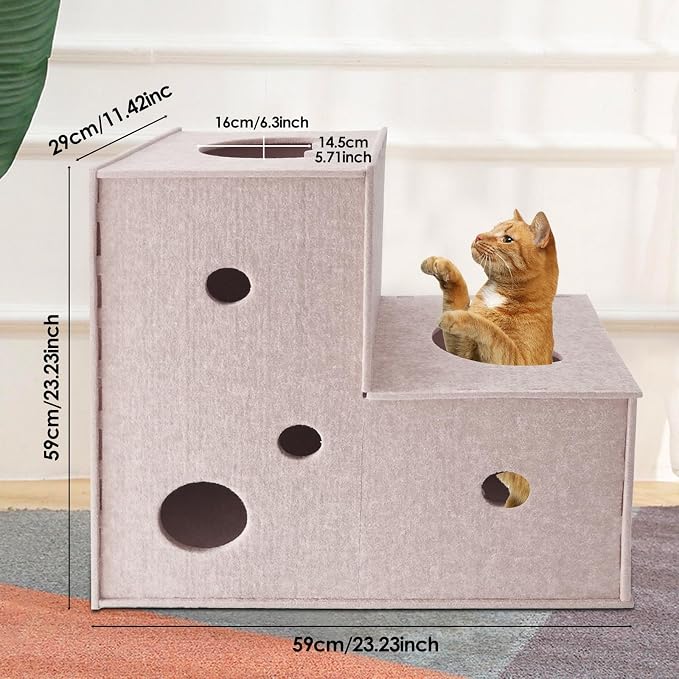 Homegroove Cat Tunnel for Indoor Cats, Felt Cat Play Tunnel, Beige, L-Shape | Felt cat tunnel, interactive peek holes, cat tunnel bed, hide & seek toy, DIY peekaboo cat toy for indoor play