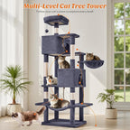 DUMOS Large 66 Inch Cat Tree Tower with Scratching Post, Dark Grey | Tall Multi Level Cat Climbing Tower with Hammock, Pet Condo for Indoor Cats and Kittens Play