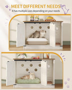 Hzuaneri Cat Litter Box Enclosure, Hidden Litter Box Cabinet Furniture | Indoor Cat House with Bell, Farmhouse Style, 31.5 x 19.7 x 20.9 Inches, for Hallway, Bedroom, Rustic Brown and White CB82414X