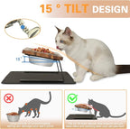 Aivituvin Elevated Dog Bowls, 15°Tilted Raised Cat Food Bowl, Walnut Wood Water Stand Feeder Set for Cats and Puppy, Pet Bowls with Anti Slip Mat(Small)
