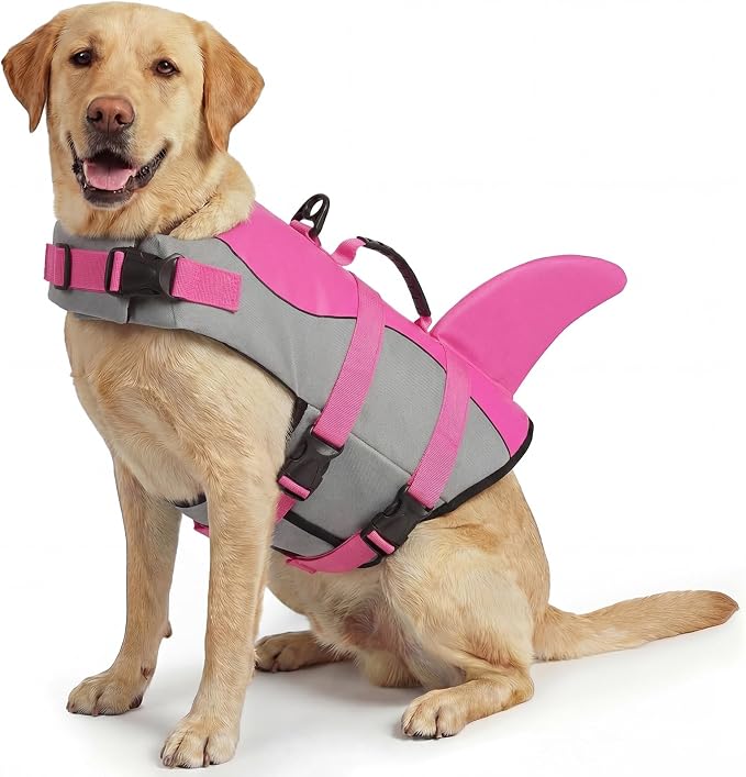 ASENKU Dog Life Jacket - Pet Safety Vest for Swimming & Boating, Shark Life Jacket with Floatation, Dog Lifesavers Swimsuits for Small Medium Large Dogs (Pink, XL)