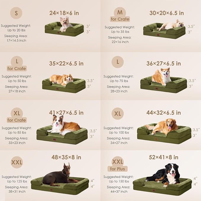 EHEYCIGA Orthopedic XXL Dog Bed, Waterproof Washable XL Big Pet Bed 48" | Non-Slip Bottom and Egg-Crate Memory Foam Extra Large Pet Couch Bed with Washable Removable Cover, Olive Green