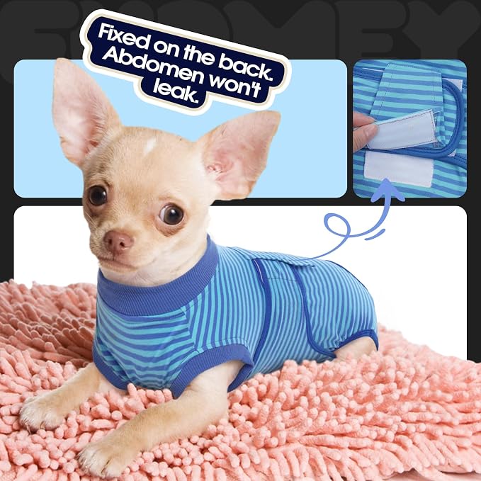 FUAMEY Recovery Suit for Dogs After Surgery,Soft Breathable Dog Bodysuit | E-Collar & Cone Alternative Surgical Suit,Male Female Dog Neuter Spay Suits Anti Licking Wounds Onesie Navy Blue Strips S