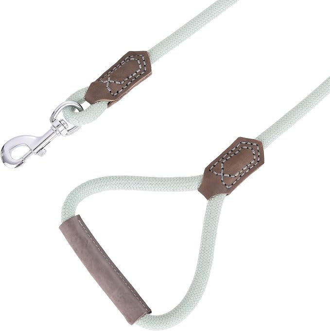 Mile High Life Dog Leash with Genuine Leather Handle, 6 FT/5 FT/4 FT | Leather Grip Rope Leash, Heavy Duty 360° Swivel Metal Clasp, for Small Medium & Large Dogs