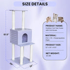 61in Weatherproof Large Cat Condo with Scratch Post for Indoor&Outdoor Cats | Purple Cat Tree Tower with Cat House,Plastic Panels&Durable Polypropylene Scratch Ropes,Suitable for Catio,Deck,Patio CTT-3